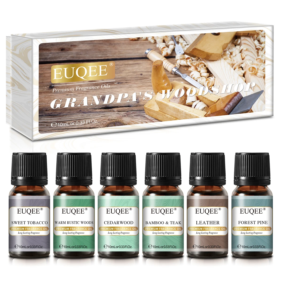 EUQEE 10ML Luxury Men's Fragrance Oil - Leather, Forest Pine, Coffee Cake, Cedarwood, Bay Rum Aroma