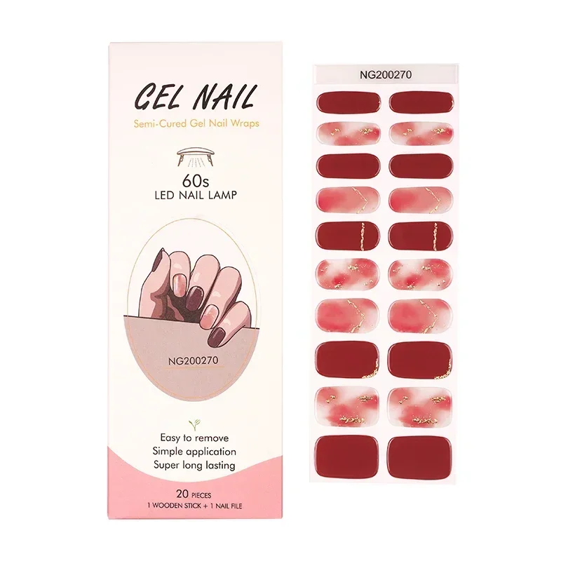Semi Cured Gel Nails Wraps Fashion Transparent Solid Color Manicure Decal UV LED Lamp Need Gel Nail Stickers Decoration NG 3