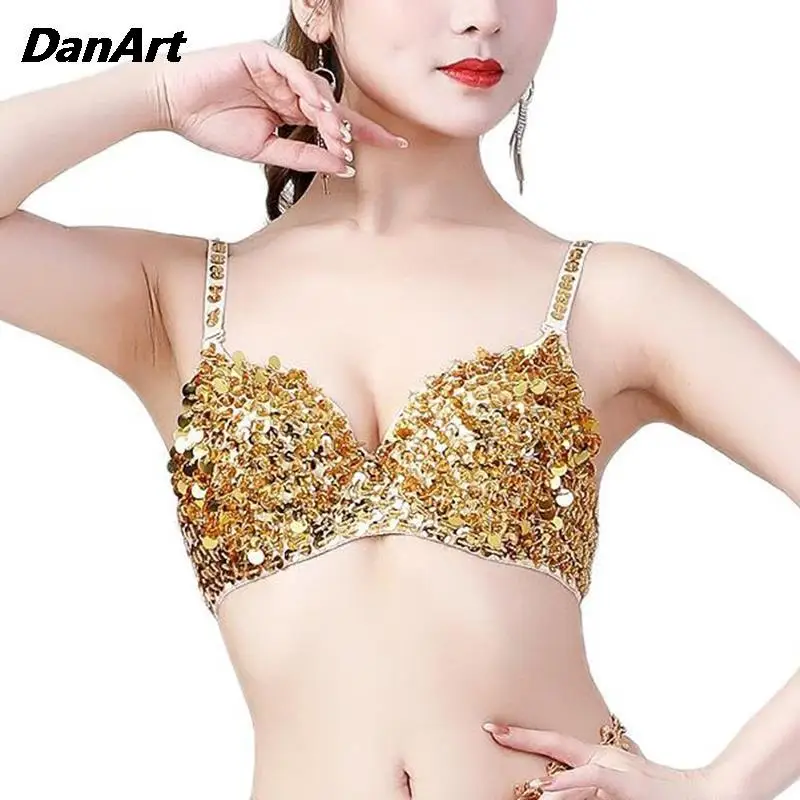 

Lady Glitter Belly Dance Sequin Bra Top Bikini Performance Bras Stage Female Singer Bra Sequin Bra Night Club Leading Dance Bra