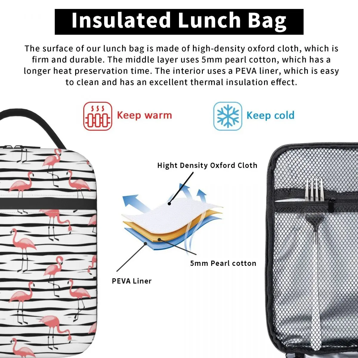 Flamingo Seamless Pattern Resuable Lunch Boxes for Women Waterproof Thermal Cooler Food Insulated Lunch Bag Office Work