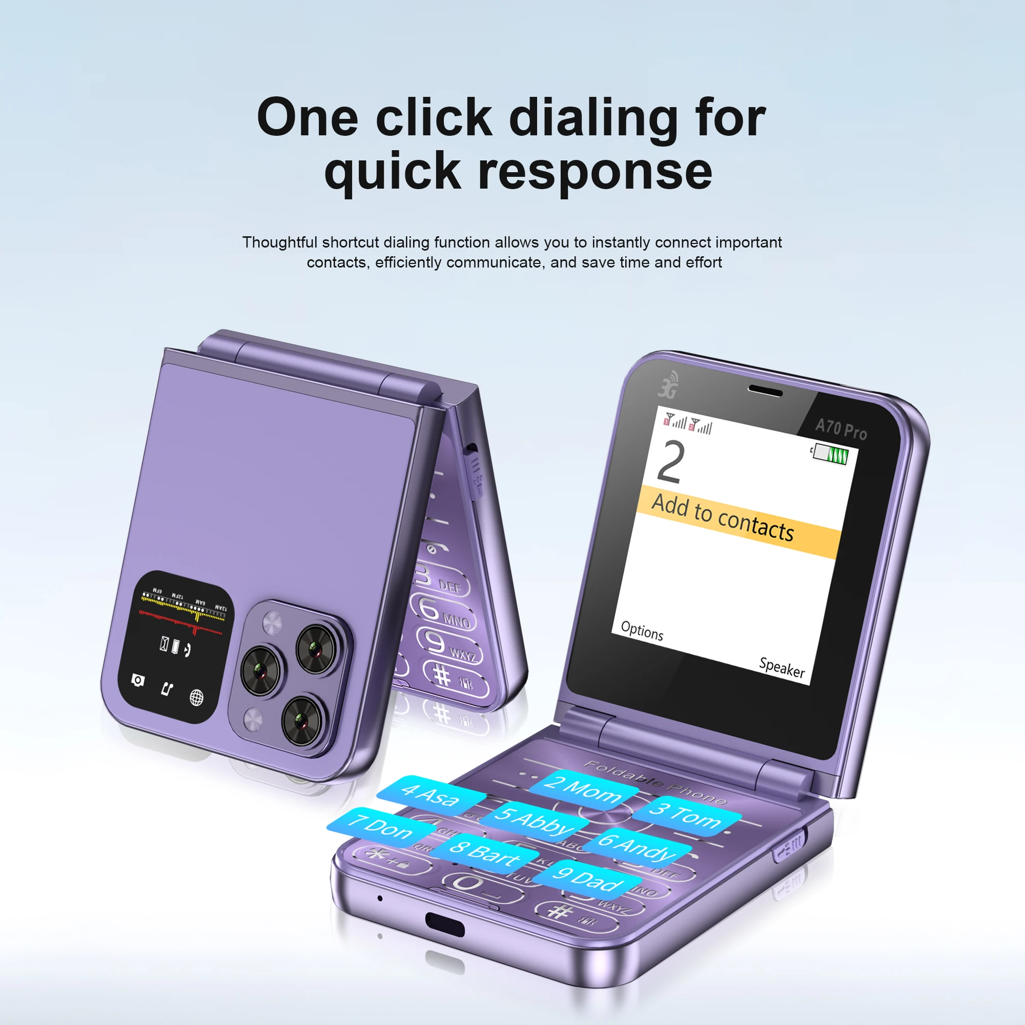 SERVO A70 PRO Flip Mobile Phone 3G WCDMA Speed Dial MP4 Player Flashlight FM Radio Foldable 2 SIM Standby Feature Phones Type-C 5