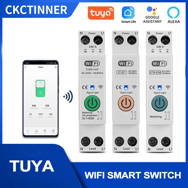 TUYA WIFI Smart Switch Circuit Breaker 63A 1P Power Metering Monitoring Timer Relay for Smart Home wireless Remote Control