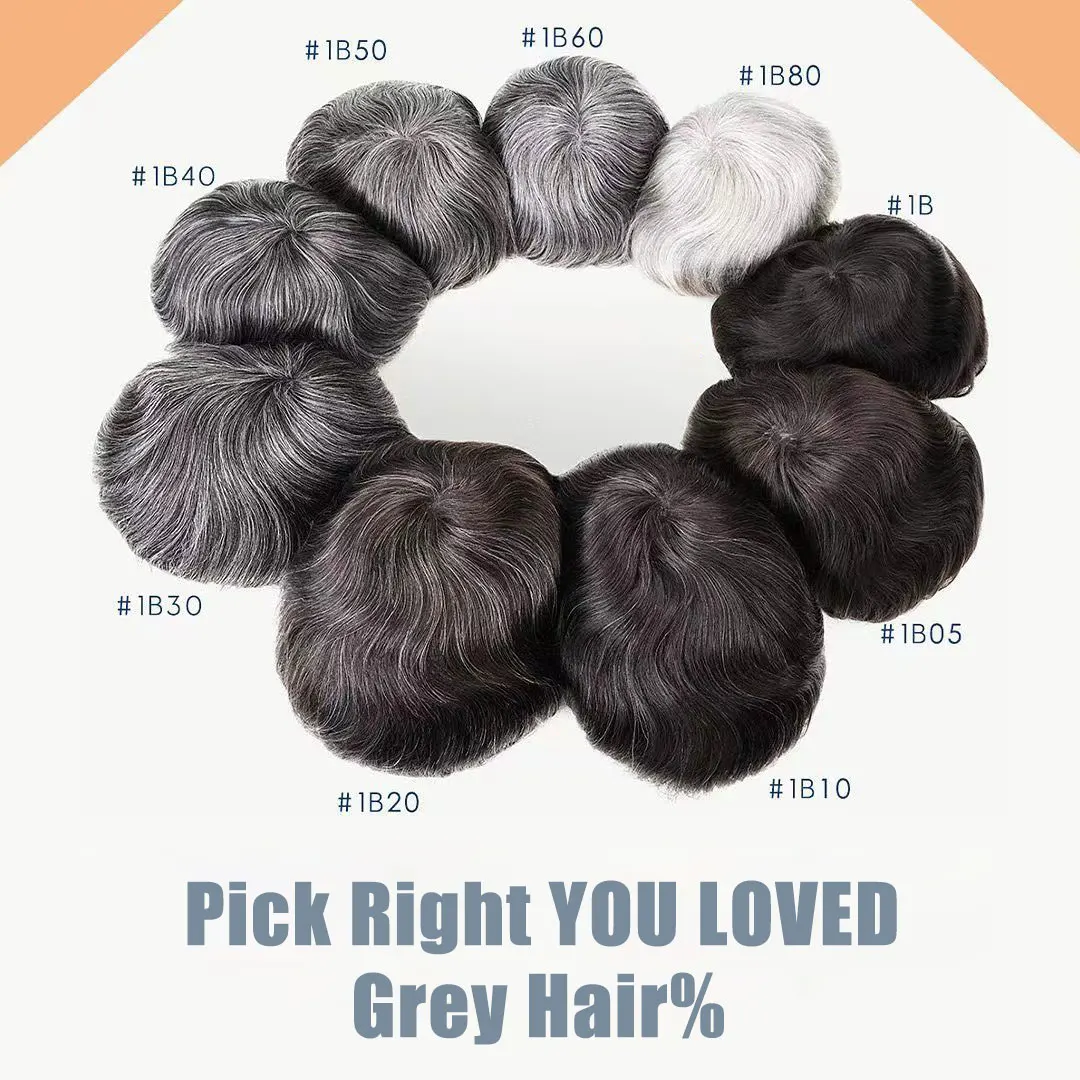 Men Toupee Human Hair Mix Grey Hair Replacement System Prosthesis Welded Fine Mono With Npu Men Wig Toupee