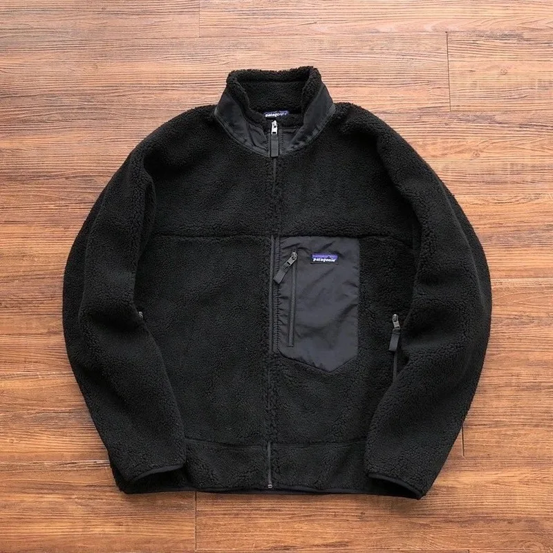 Pattern American Outdoor Fleece Jacket Thick And Plush Rider Jacket Double-Sided Fleece Lamb Wool Warm For Men And Women