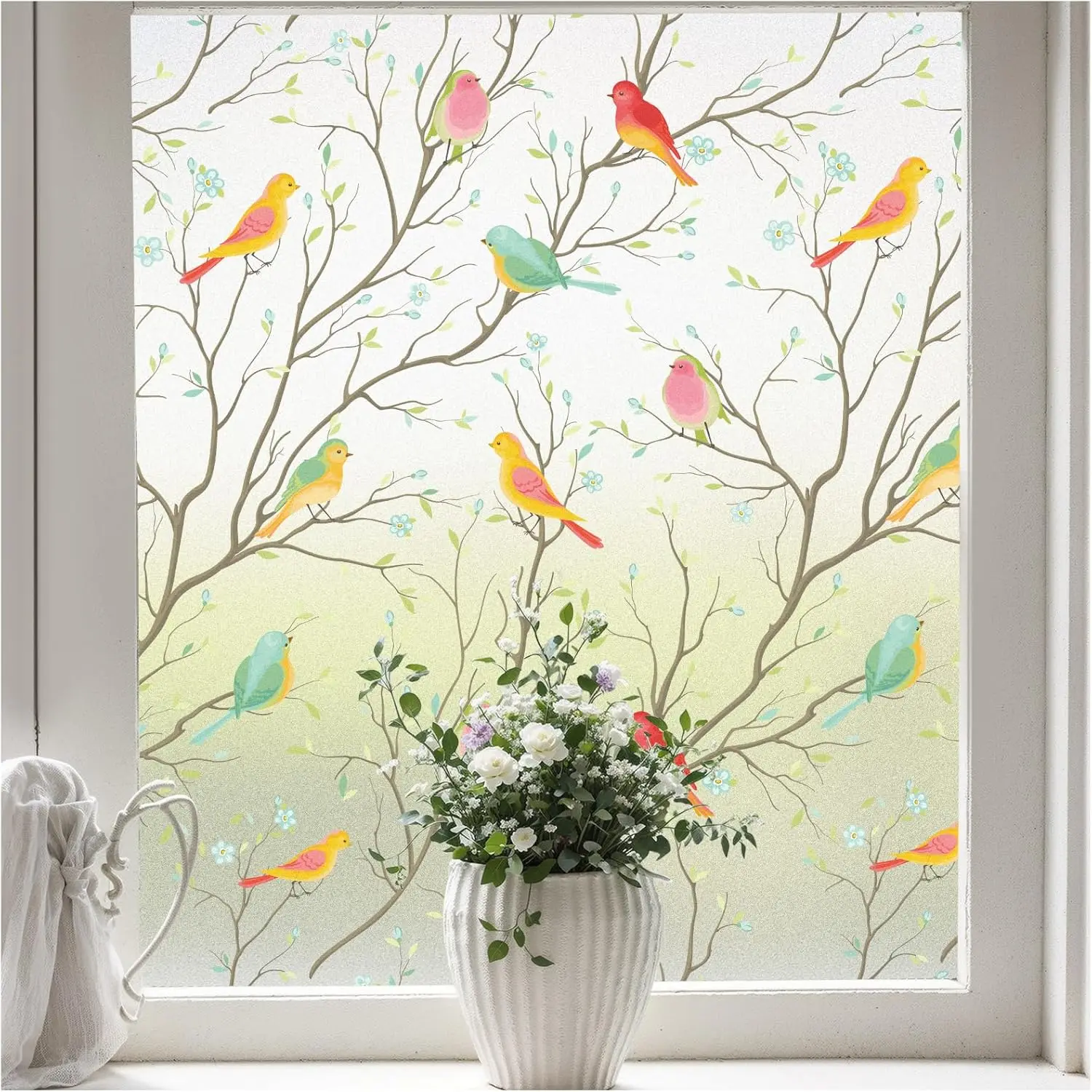 Frosted Privacy Static Cling Window Film UV Blocking Decorative Stained Glass Sticker for Front Door Bathroom