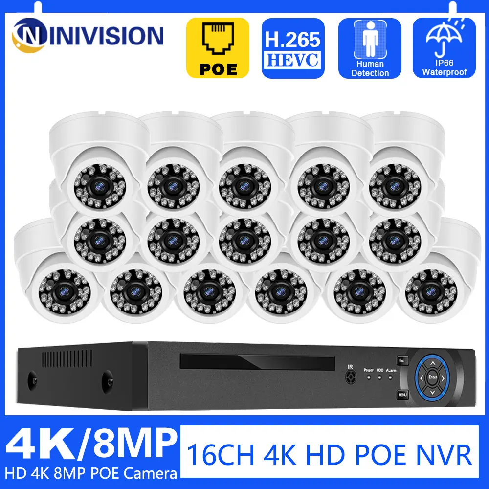 16CH H.265 8.0MP Security Camera System IP Dome Camera Vandal-proof Indoor Outdoor CCTV Camera Home Video 4K Surveillance Kit