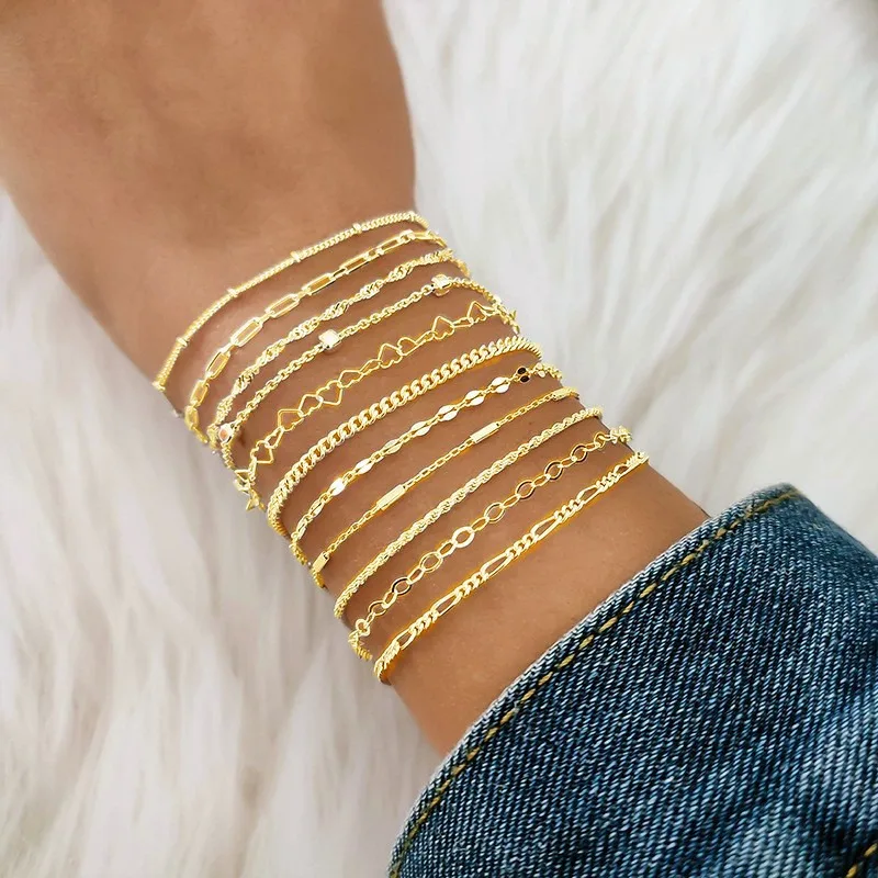 Braccialetti in oro per donne e ragazze adolescenti, set di braccialetti delicati placcati in oro 14 carati, braccialetti a catena a strati, confezione di gioielli, regali per lei  36
