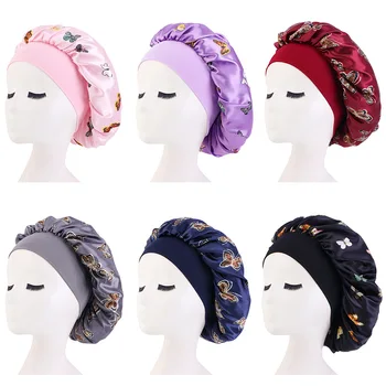 Multi-functional Printing Satin Bonnet For Women Elastic Wide Band Night Sleep Satin Hat Chemo Caps Hair  Fashion Head Wrap 1
