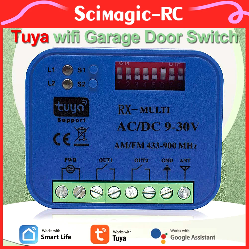 Tuya Wifi Garage Door Switch 433-900Mhz 2Ch Ac/Dc 9-30V O 85-250V Smart Ricevitore Controller Per Smart Life Alexa Google Home