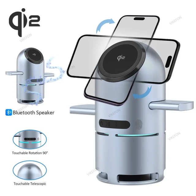 qi2 3 in 1 Magnetic Wireless Charger Desktop Bluetooth Speaker For iPhone 17~12 Apple Watch 11-2 Airpods Pro 3 Fast Charging