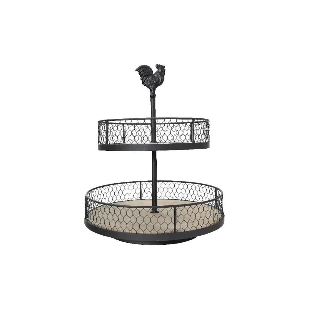 

Woven Paths 2 Tier Farmhouse Black Metal and Natural Wood Rooster Basket