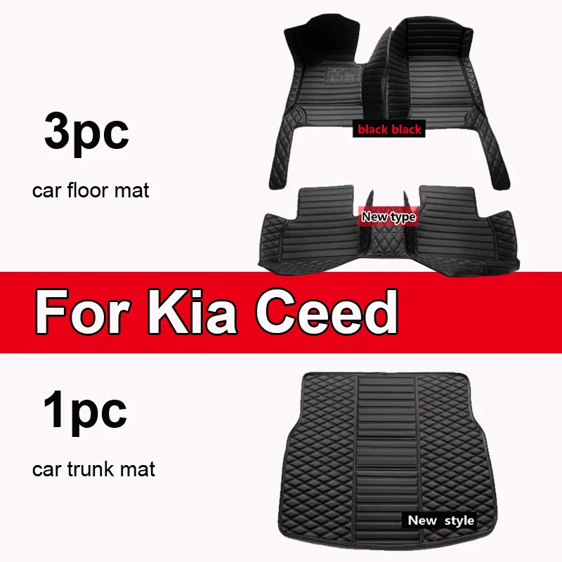 

Luxury Leather 3D interior Parts Custom Car Mats With Pockets Floor Carpet Rugs For Kia Ceed 2014 2015 2016 2018 accessories