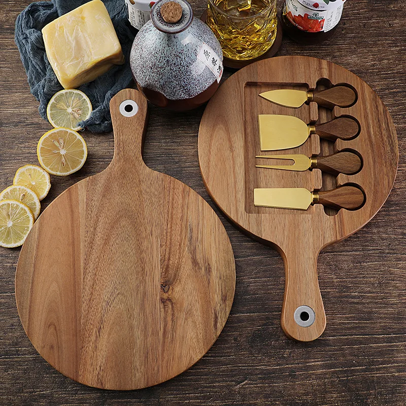 Cross border Wooden Board Steak Cutting Board Wooden Cheese Cheese Board Set with Stainless Steel Cheese Knife 4-piece Set