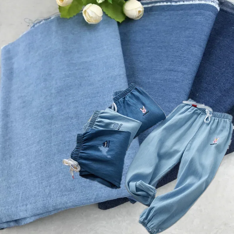 Lightweight Breathable Cotton Jeans Fabric Summer Anti-Mosquito Pants Washed Denim Sportswear Shorts Shirts Skirts Kids Clothes