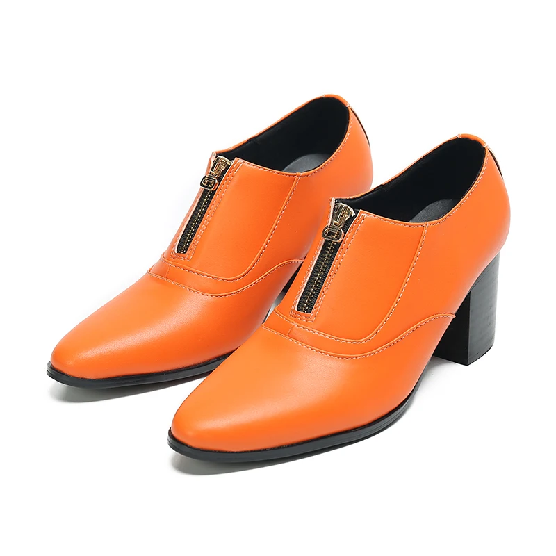 Designer Fashion Pointed Toe Genuine Leather Male Brogue Shoes High Heel Stage Party Club Men Shoes Plus Size Formal Dress