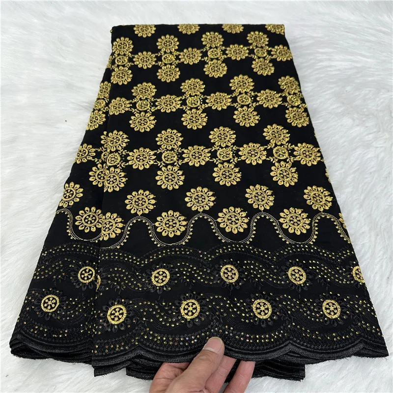 

5 Yard Swiss Voile Lace Fabric Heavy Beaded Embroidery African 100% Cotton Popular Dubai Style For Party Cloth Material 9L013002