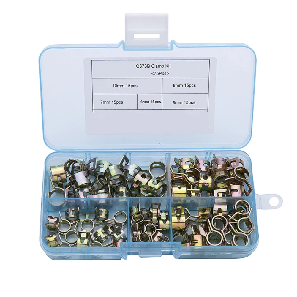 

75PCS 6-10mm Vacuum Spring Fuel Oil Water CPU Hose Clip Pipe Tube M6 M7 M8 M9 M10 for Band Clamp Metal Fastener Assortment Kit