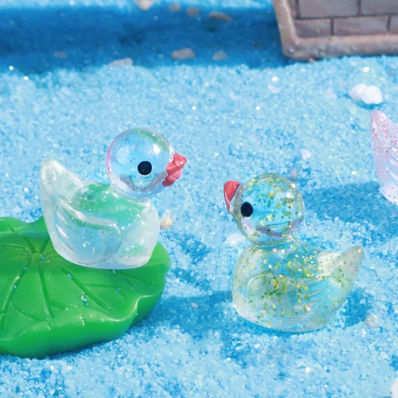 Mini Ducks Sequin Miniature Duck Resin Desk Decoration Cute Figurines Fairy Garden Accessories Home Decor DIY Doll House