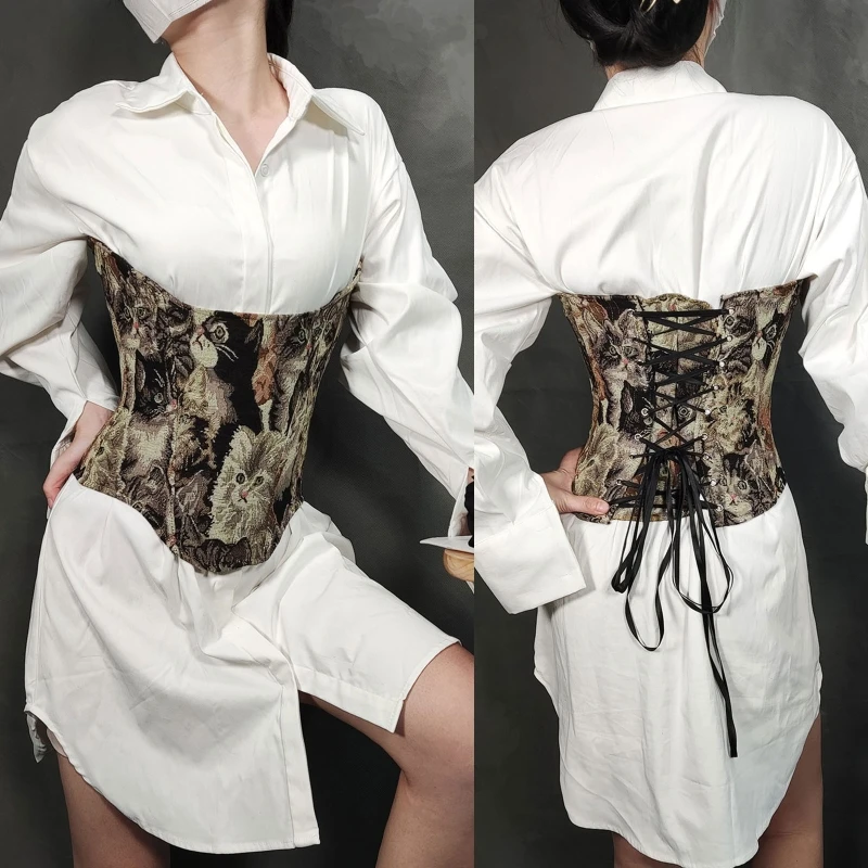 

449B Push Up Bustier Corset Top Bodice Corset Crop Tops Lace Up Corset Bustier Top Vintage Print Corset Vest