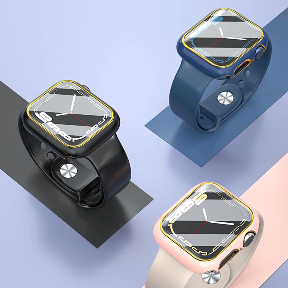 Premium Tempered Glass Screen Protector with Case for Apple Watch Accessories