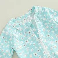 Toddler Girls Rash Guard Swimsuit Rompers Long Sleeve Floral Print Baby Ruffles Bathing Suit Swimwear with Swim Cap Outfit 6