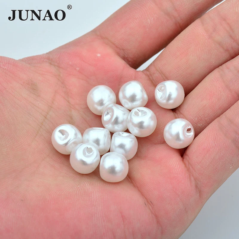JUNAO 8mm 10m 12mm White Pearl Buttons Sewing Rhinestone Button Decorative Round Plastic Button Pearl Applique for Dress 4