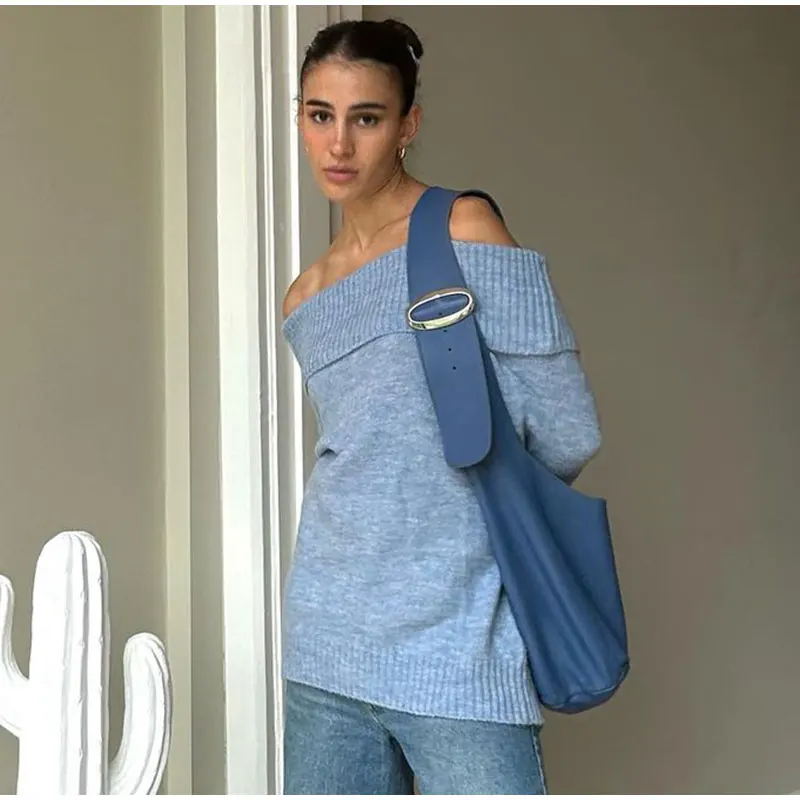 S7aa01fdafc2e458dbdaa33560d373d63u Fashion Sexy Solid Off Shoulder Female Jumpers Casual Slash Neck Long Sleeve Sweater Autumn Ladies High Street Knitwear Mallzona