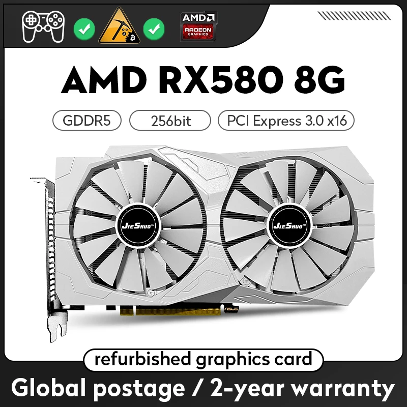 

JIESHUO AMD Radeon RX 580 8GB Gaming Desktop Video Game Card rx580 8g HDMI * 2 DP * 2 DVI * 1 Video Output GDDR5 256Bit RX580 8G