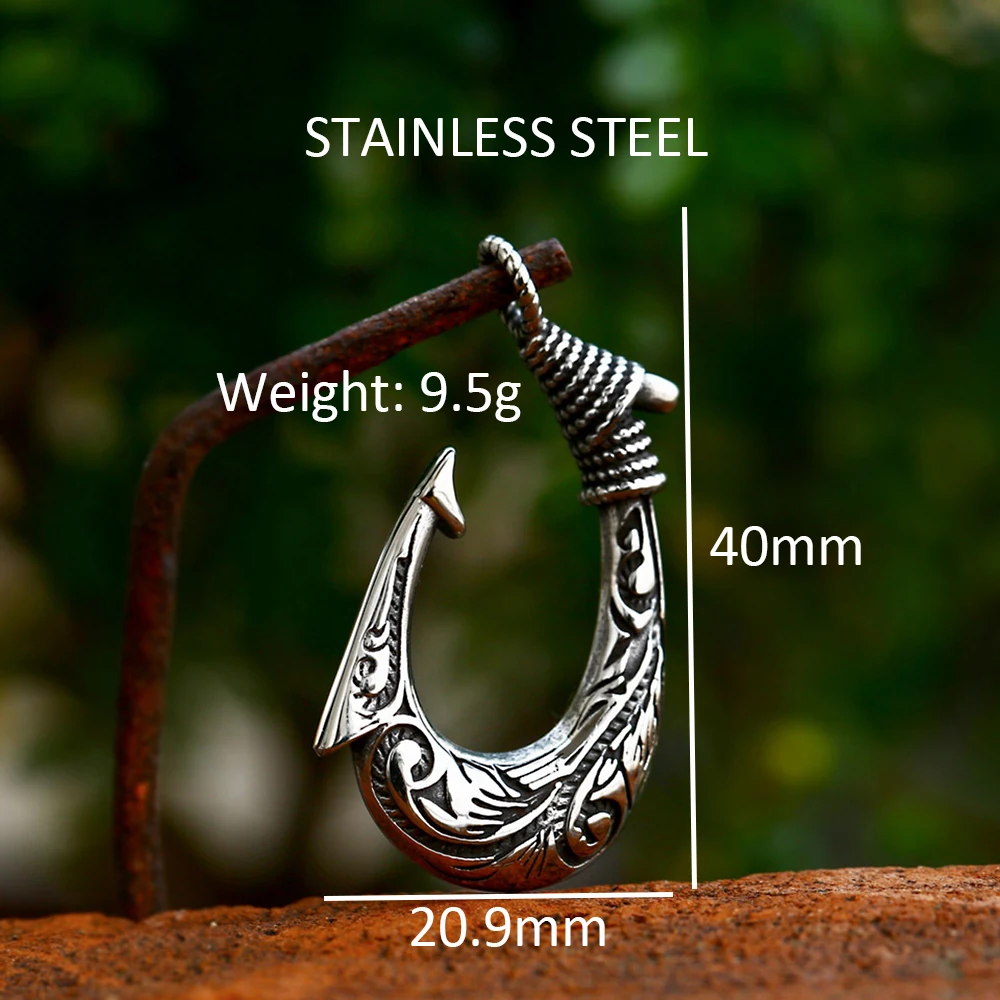 Men Fish Hook Pendant Necklace 316L Stainless Steel – Aurora Tears