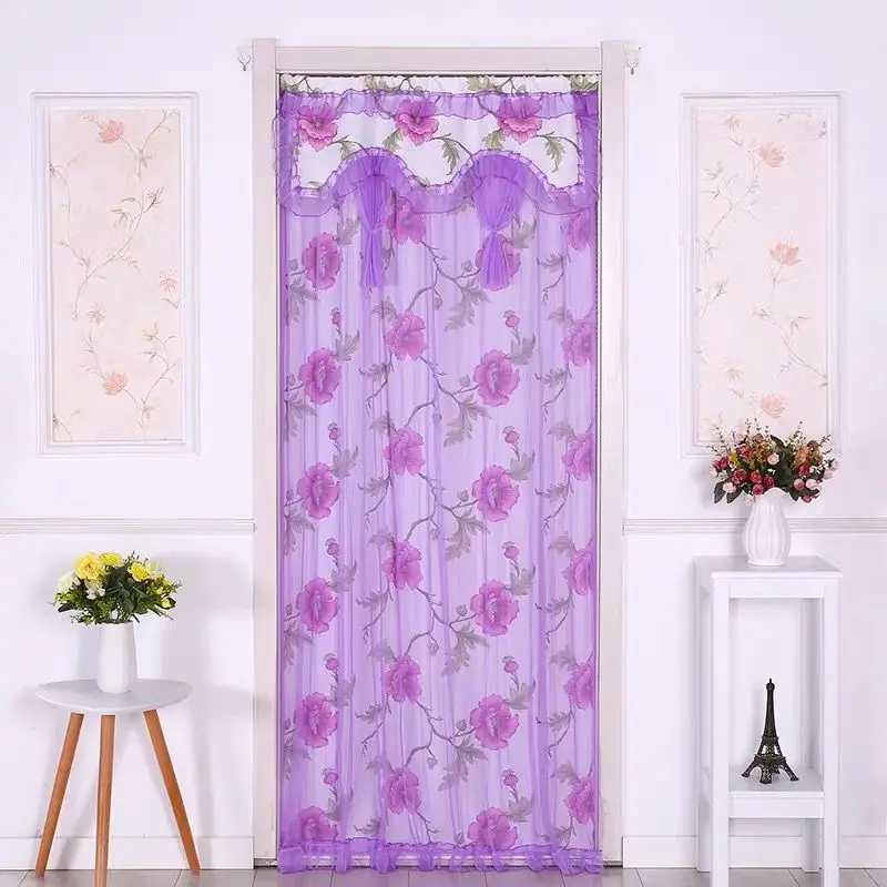 Lace Embroidered Door Curtain, Punch-free Mosquito Screen Curtain Breathable Bedroom Partition Curtain, Double Layer opening 1Pc