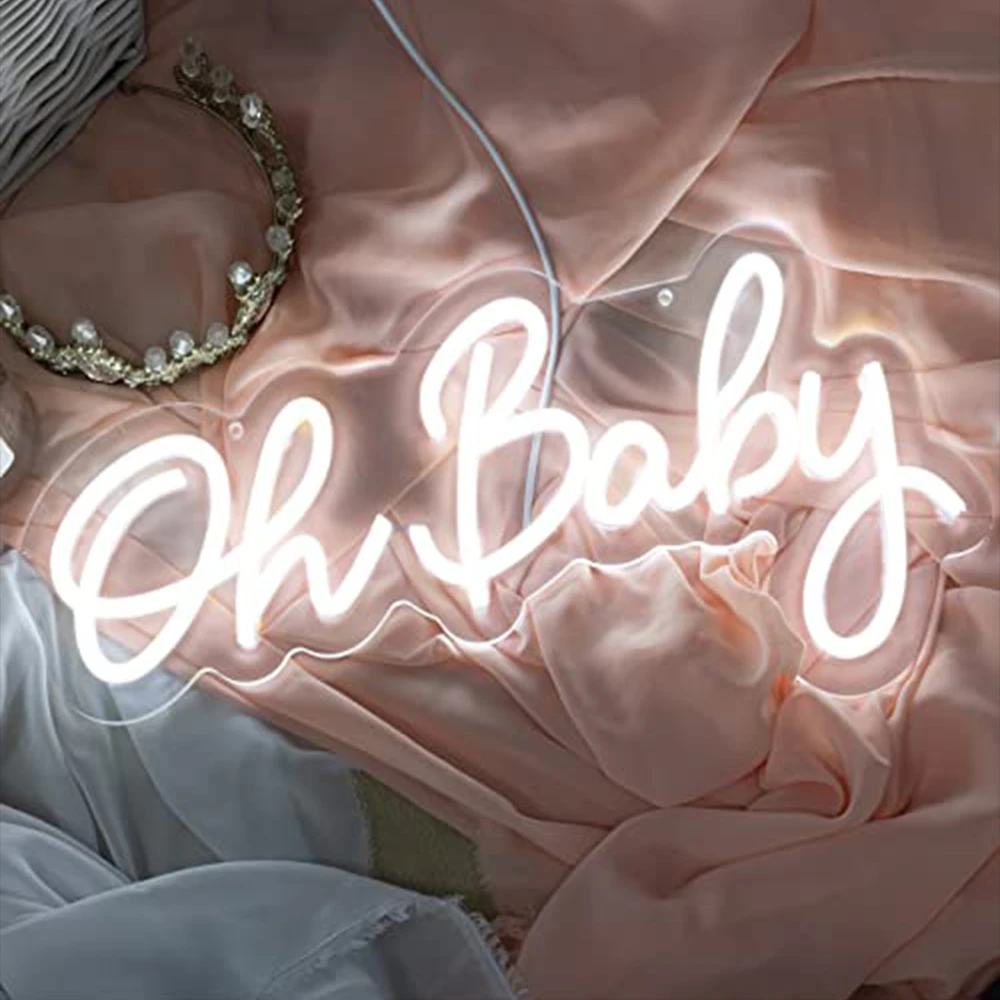 Neon Sign Oh Baby Transparent Acrylic LED Nights Lighting Sign Party Family Bedroom Baby Room Good Atmosphere Light santa neon led sign christmas neon sign lighting family room bedroom wall decor holiday party night lights cool kids girls gifts