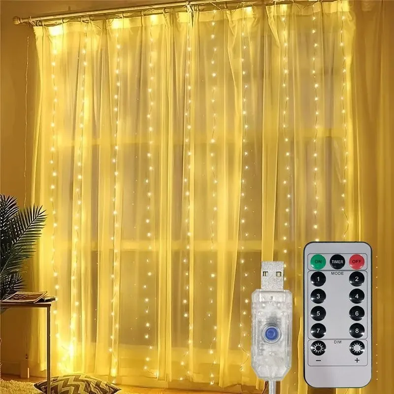 

Fairy Light USB Curtain LED String Lights Decor for Wedding,party,2024 Christmas Garland Light 8 Modes Christmas Tree Decor Lamp