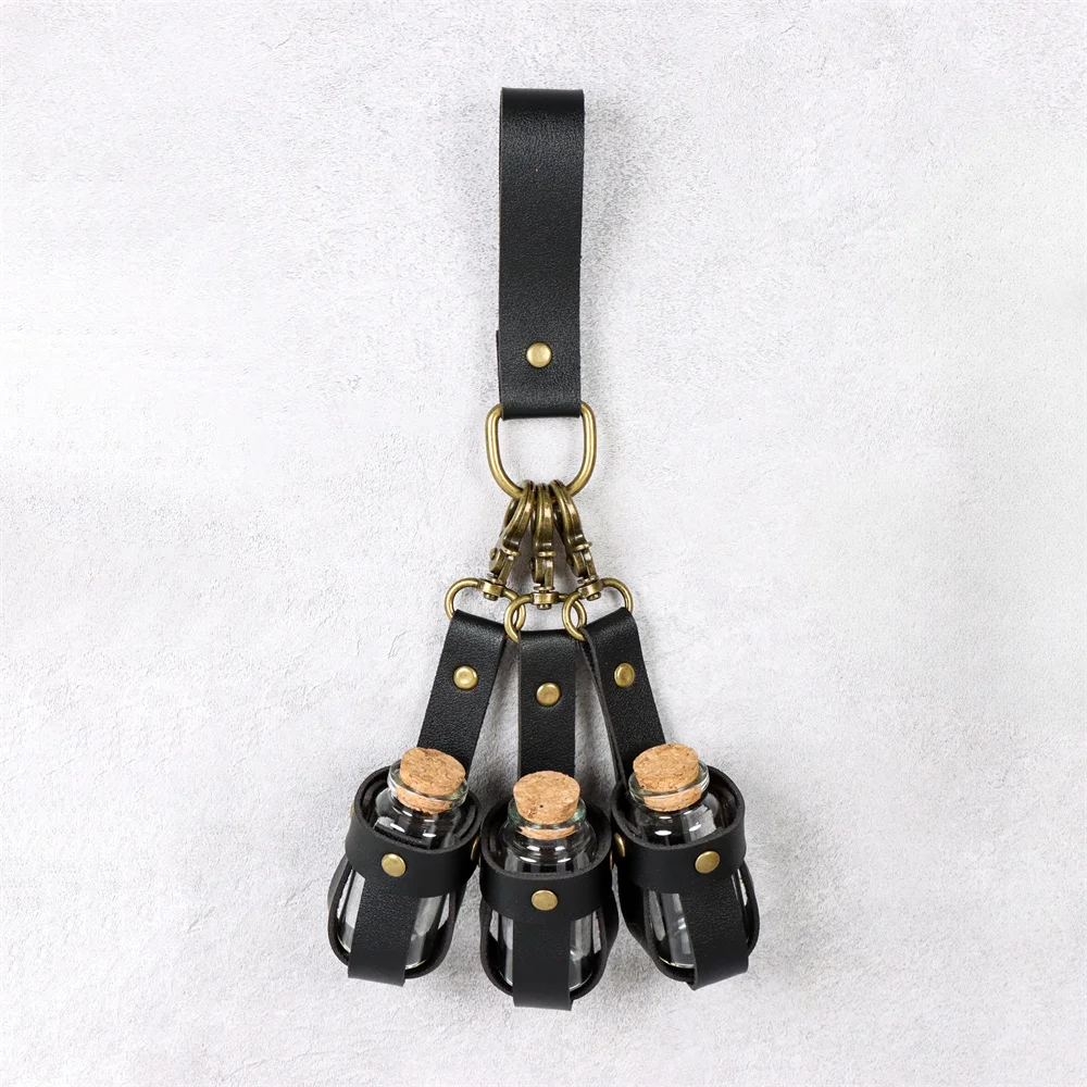 Medieval Alchemy Vial PU Leather Holder Belt - Artificial Potion Bottle Accessory for Renaissance Faires And Cosplay Belt