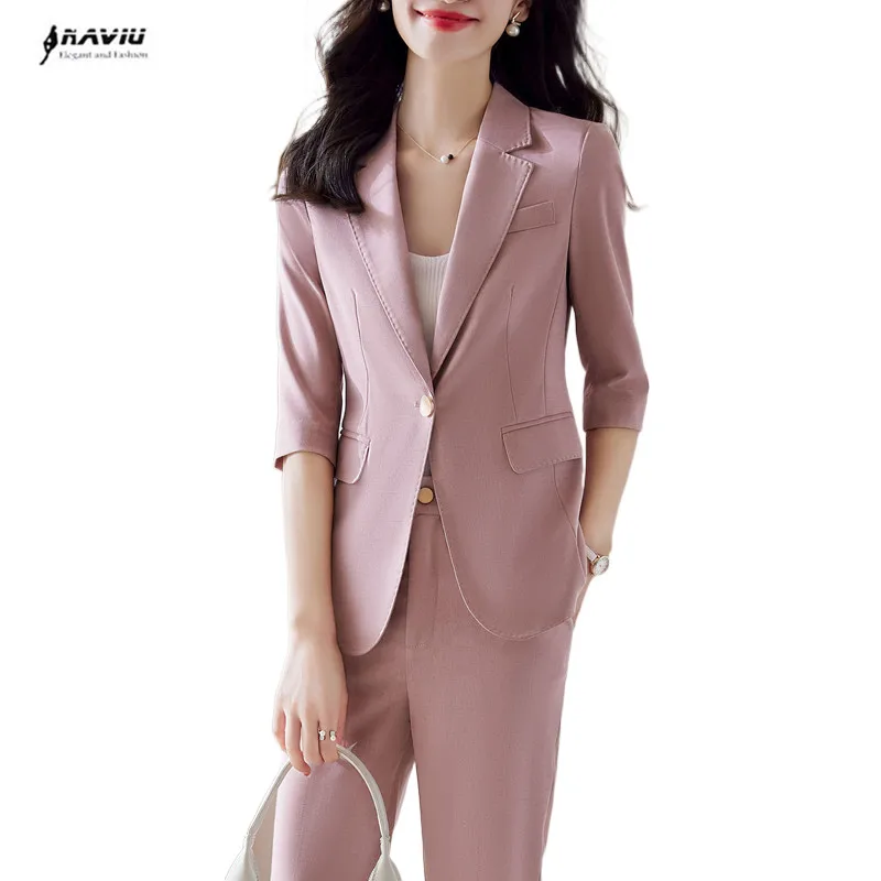 naviu-pink-suits-women-high-end-new-summer-fashion-temperament-mezza-manica-business-office-ladies-slim-blazer-and-pants-sets