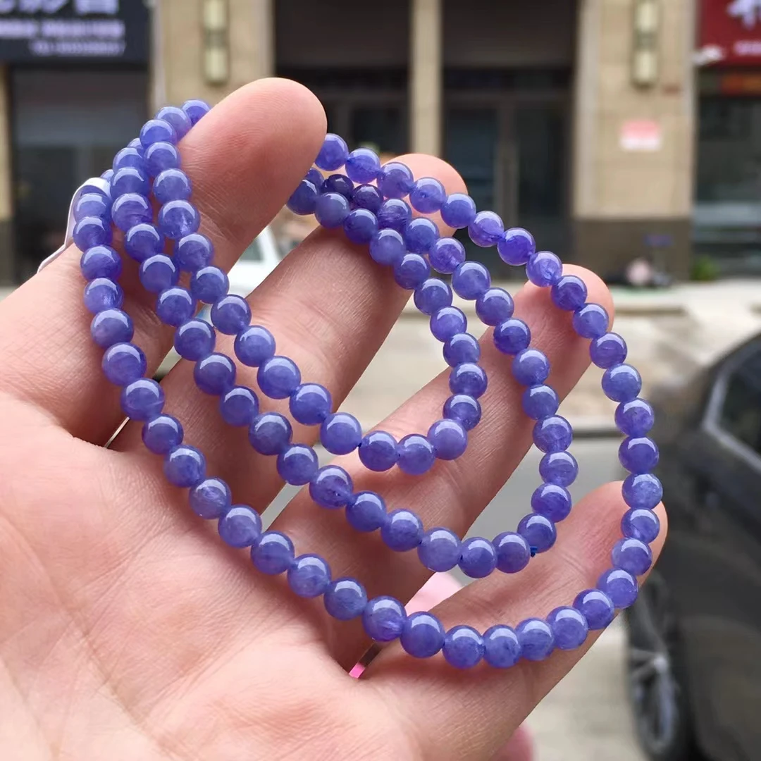5.2mm Natural Blue Tanzania Tanzanite Clear Round Beads Laps Bracelet  Necklace For Fashion Healing Genuine AAAAA