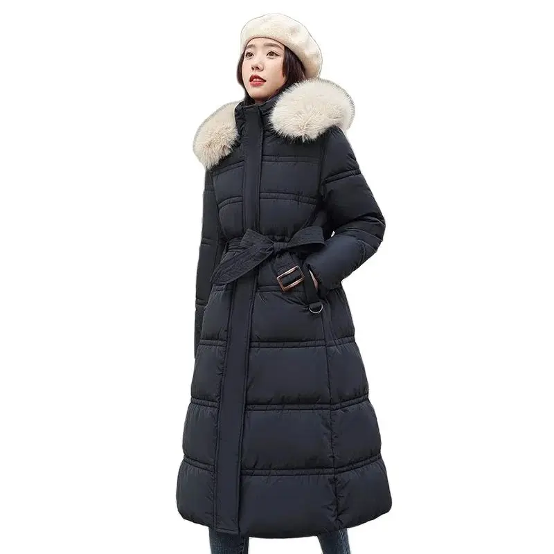 

2023 Fashion Long Belt Down Ladies Slim Fit Loose Over-the-Knee Thickened Winter New Warm Pocket Padded Lady