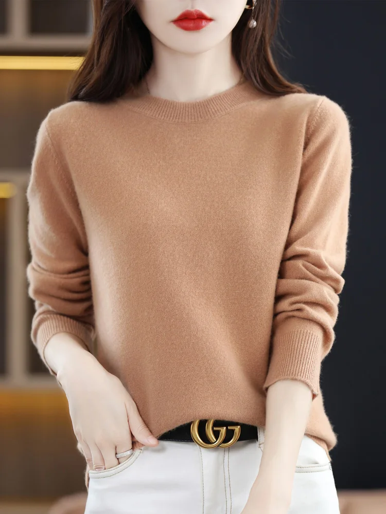 Pull ร col ras du cou en cachemire 100% laine mรฉrinos pour femme, tricot thermique, basique, nouvelle mode, offre spรฉciale, automne/hiver