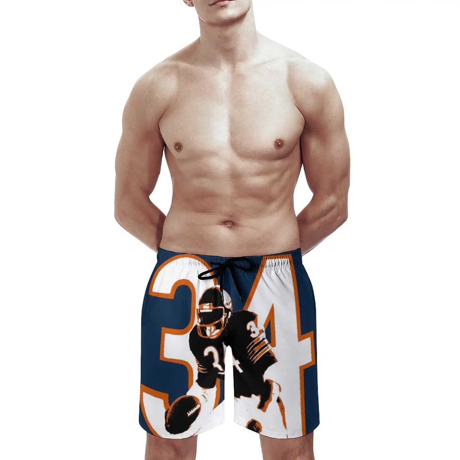 Walter Payton Men's Beach Shorts Swim Trunks With Pockets Mesh Lining Surfing Walter Payton Bears Chicago Da Bears Sweetness 34 4