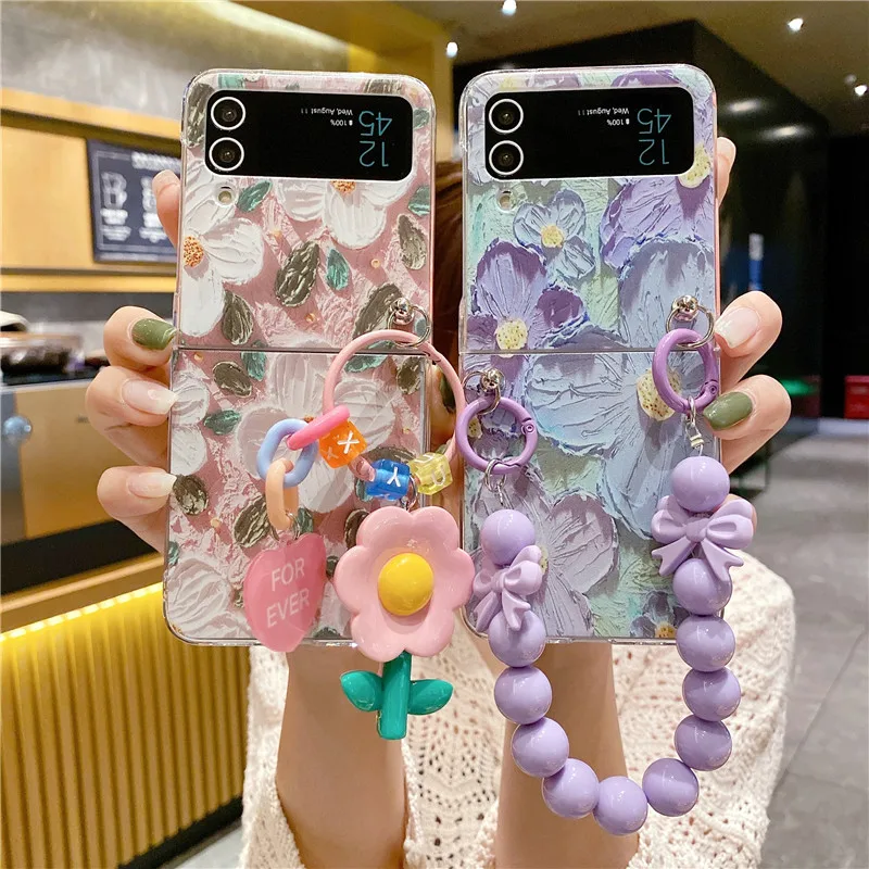 

Корейский чехол Camellia для телефона Samsung Galaxy Z Flip 4 3 Z Flip3 Flip4, модный защитный чехол с цепочкой