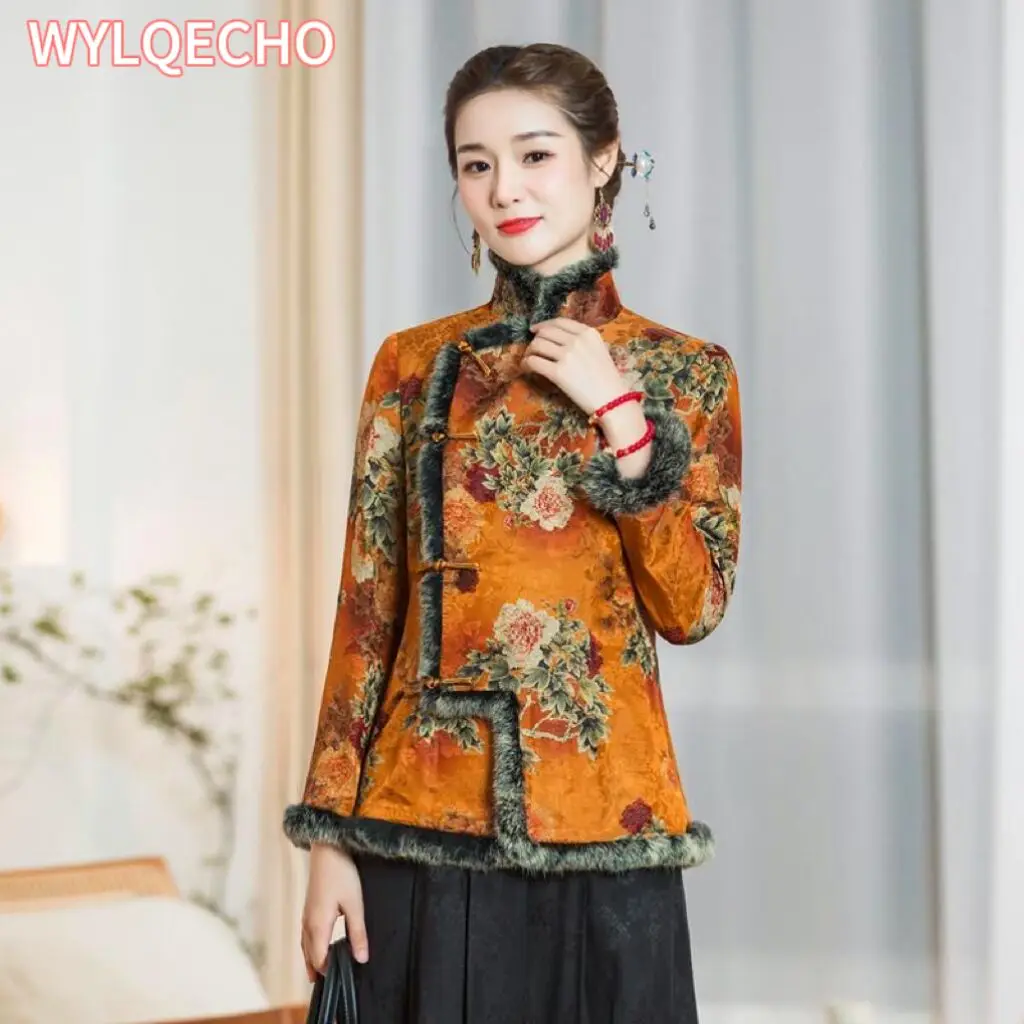 Oriental Padded Jacket Woman Winter Thicken Warm Coat Modern Fashion China Tang Suit Chinese New Year Clothes Women