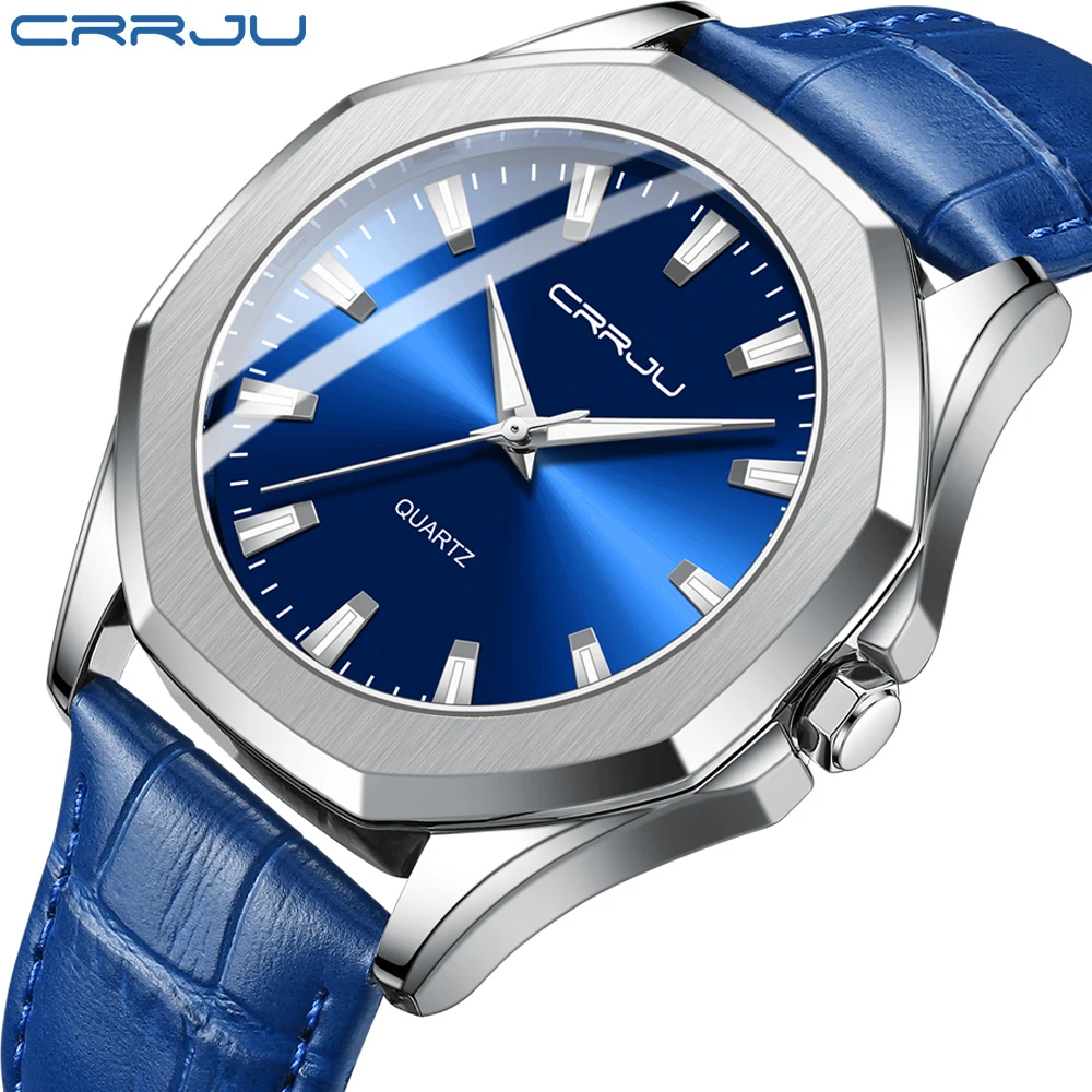 CRRJU New Casual Minimalista Quartz Men's Watches with Leather Strap Simple Luminous Hands Male Clock