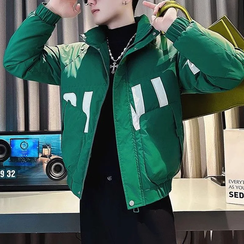 Autumn Winter New Contrast Color Fashion Long Sleeve Parkas Men Casual Loose Zipper Pocket Button Outwear Korean Style Tops