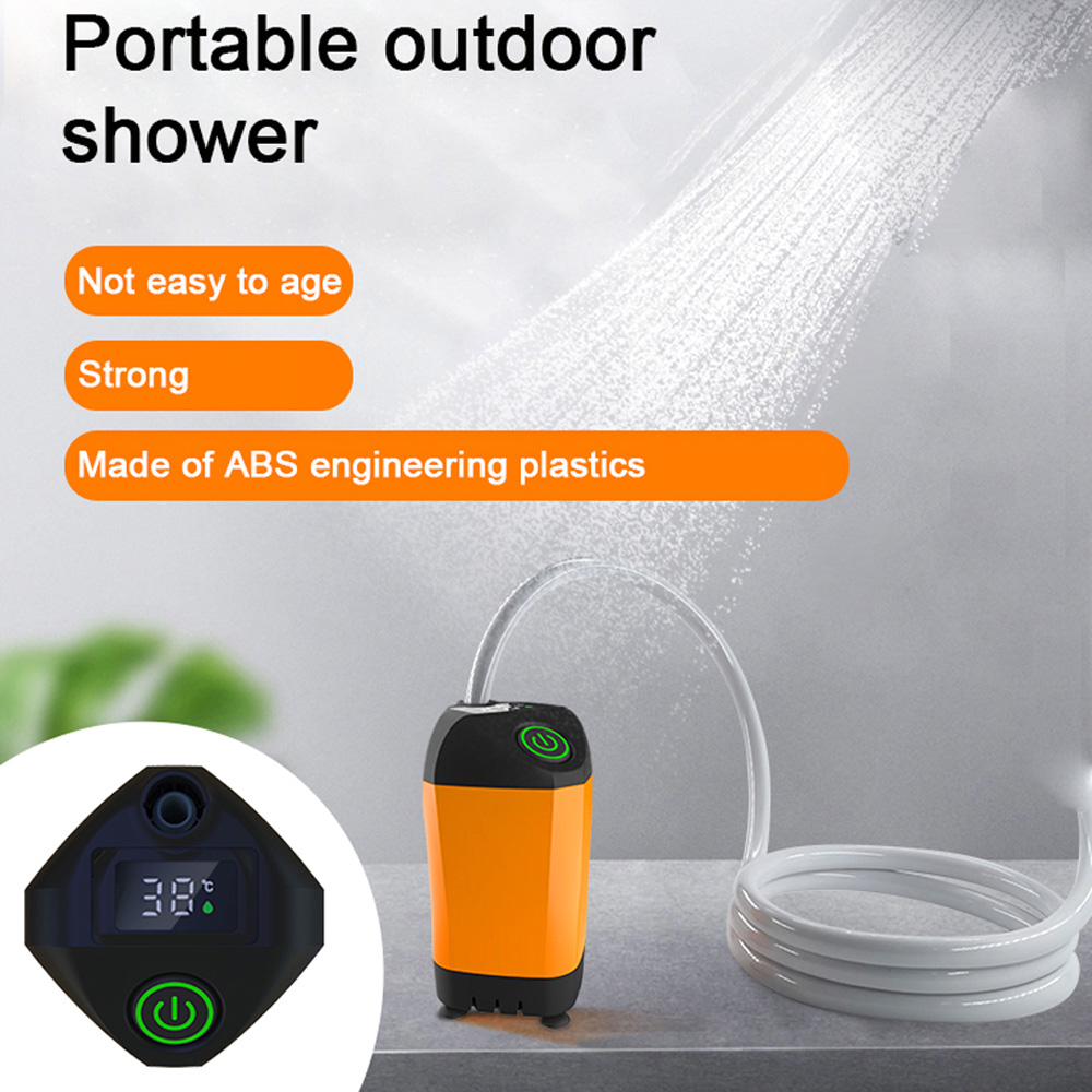 Portable Shower Camping Electric Shower Pump IPX7 Waterproof Temperature Display for Hiking Backpacking Travel Beach Pet Bathing