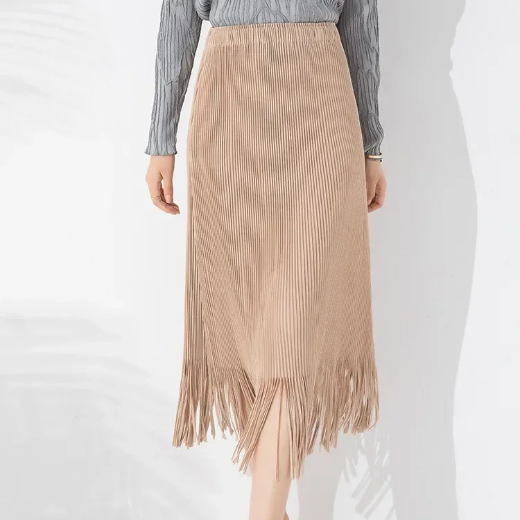 Miyake Pleated Skirt Women's Autumn and Winter New 2023 Fashion Commuting Style Large Size Tassel Pleated Skirt Thick Material
