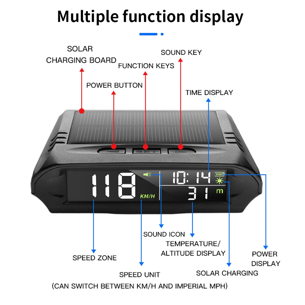 Head Up Display Obd2 Hud Projector Obd2 Hud Display Dashboard Display Screen Solar Digital Car HUD GPS Head Up Display Auto Speedometer Over-Speed Fatigued Driving Reminder Car Clock Temperature Show