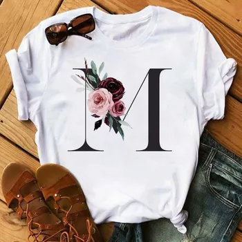 26 English Letters Floral Printed Women T-shirts Harajuku Casual Short Sleeve Female T Shirt Tops Graphic T Shirts
