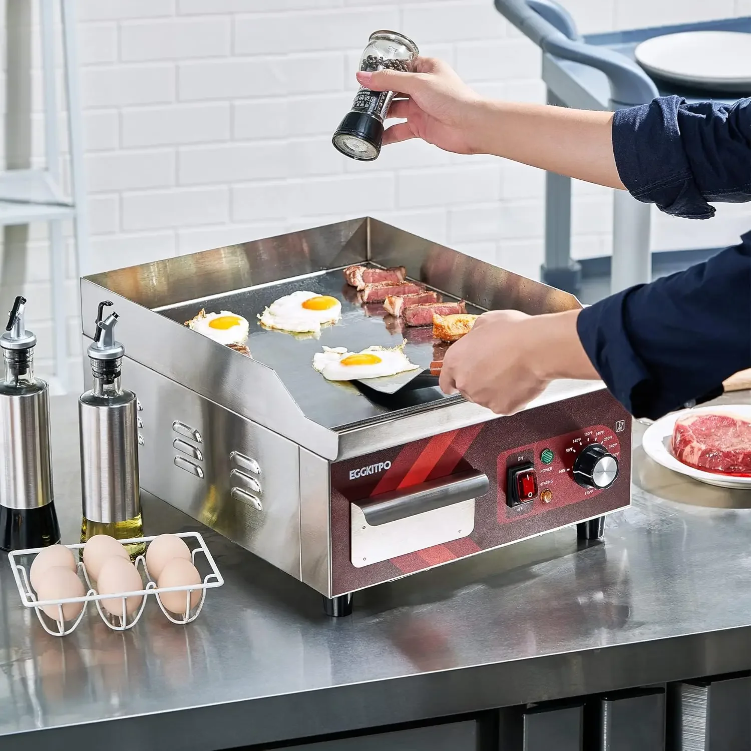 Electric Griddle, Non-Stick Flat Top Grill Commercial Electric Countertop Griddles Stainless Steel Adjustable Temperature Contro 3