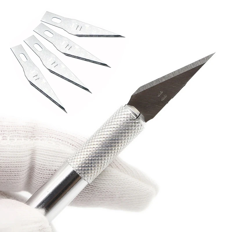 

Metal Scalpel Knife Tools Kit Non-Slip Blades Engraving Knife +5pcs Blades Mobile Phone Film Paper Cut Handicraft Carving Tools