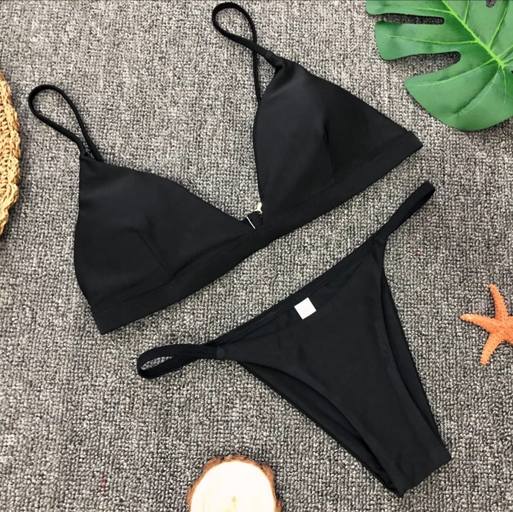 9 Colors Solid Bikini Set 2022 Sexy Push Up Swimwear Women