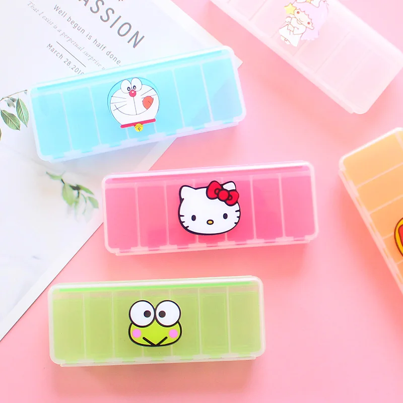 

Kawaii Hello Kitty Portable Pill Box Case 7 Days A Week Organizer Pills Box for Tablets Medicine Sub-Packed Jewelry Storage Gift